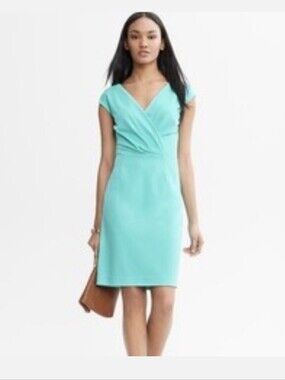 Banana Republic Cap Sleeve V-Neck Midi Dress in Light Blue